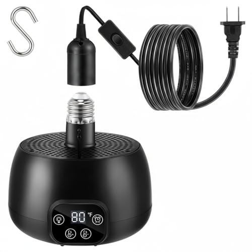 Chicken Coop Heater with LED Lighting, Adjustable Temperature, Timer & 1