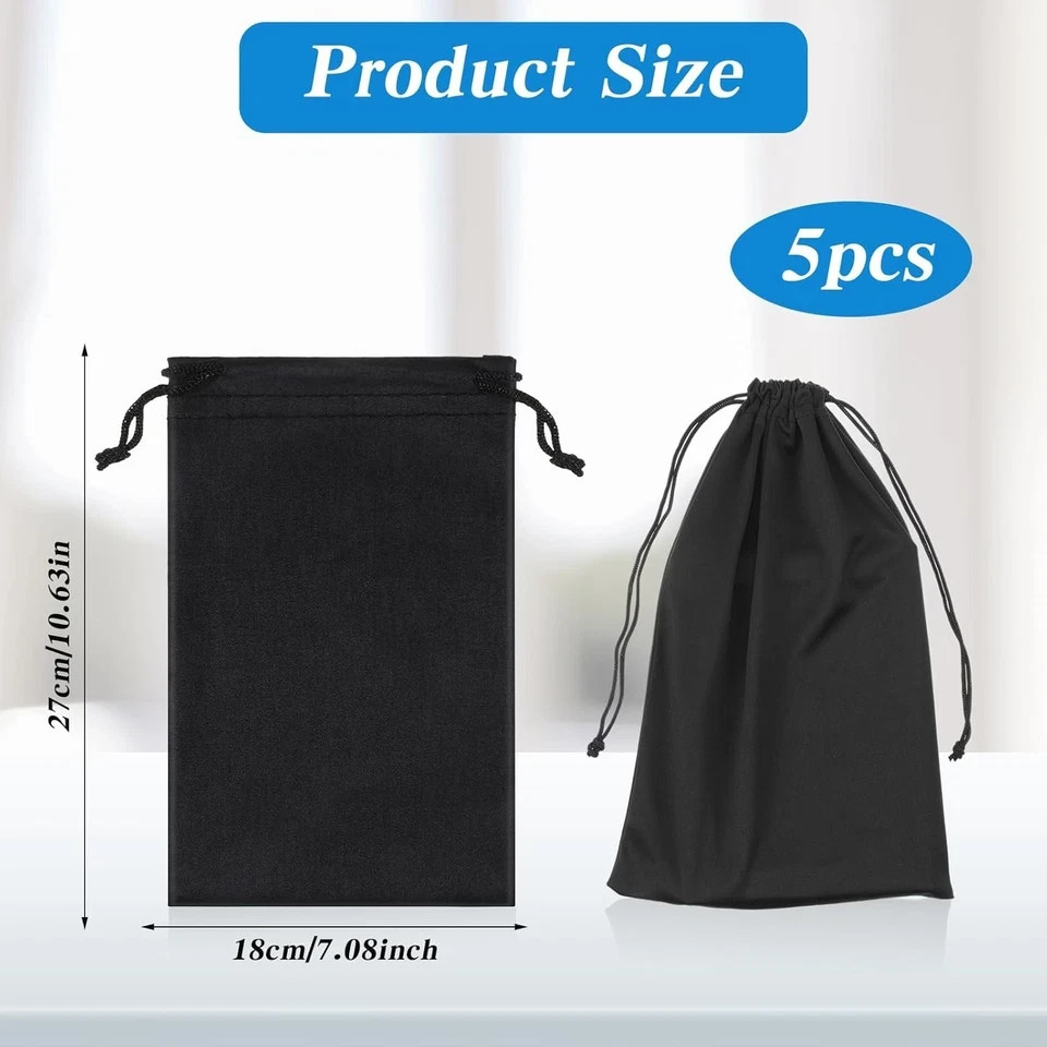 5Pcs Microfiber Drawstring Protection Pouch, Black Ski Goggle Bags Soft Storage