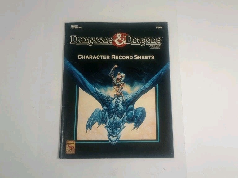 D&D DDREF1 Character Sheets TSR 9308 Dungeons And Dragons