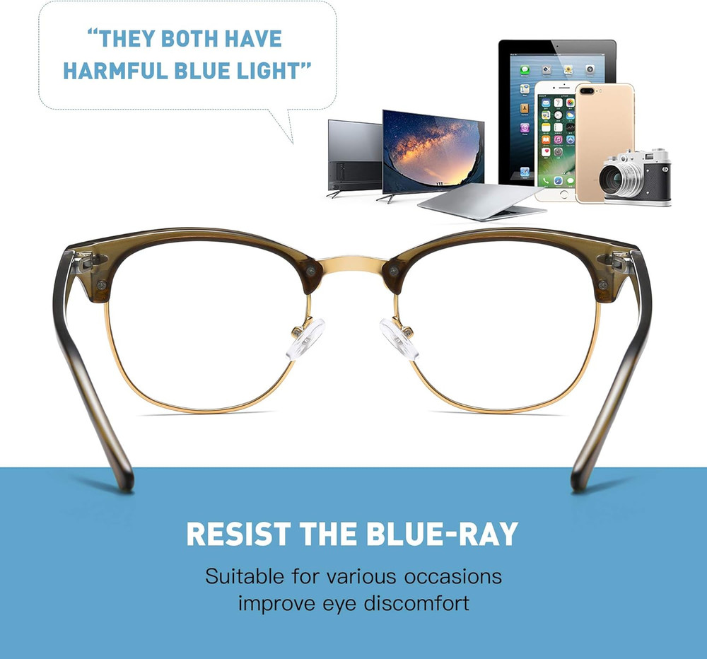 Blue Light Blocking Glasses Vintage Half Frame UV Clear Lens anti Eyestrain Comp