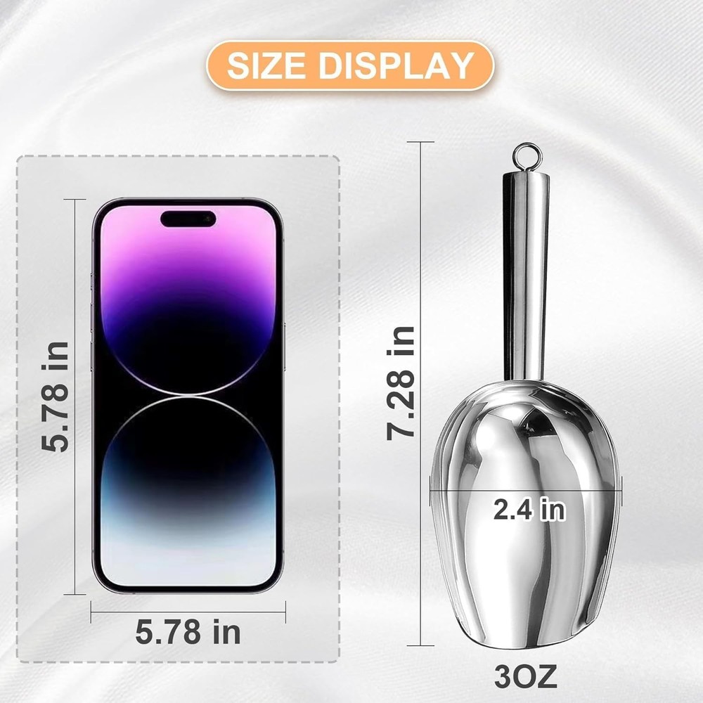 Metal Ice Scoop，Kitchen Scooper for Maker,Stainless 3 OZ, Silver