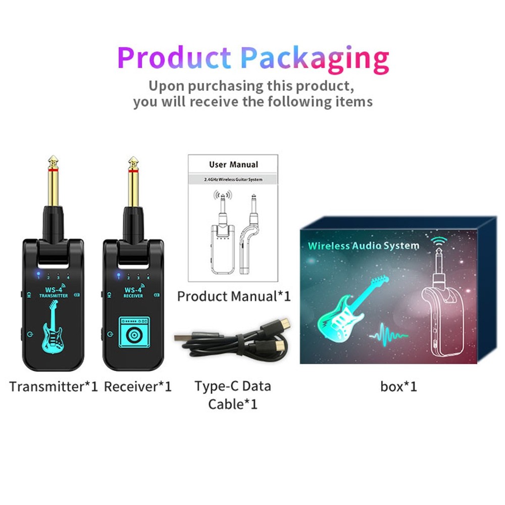 Upgrade 2.4GHz Wireless Guitar System Transmitter Receiver 131ft Rechargeable