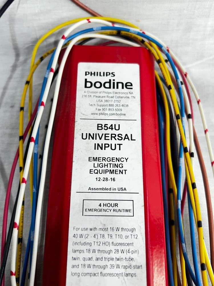 PHILIPS/BODINE EMERGENCY LIGHTING BALLAST B54U Universal input