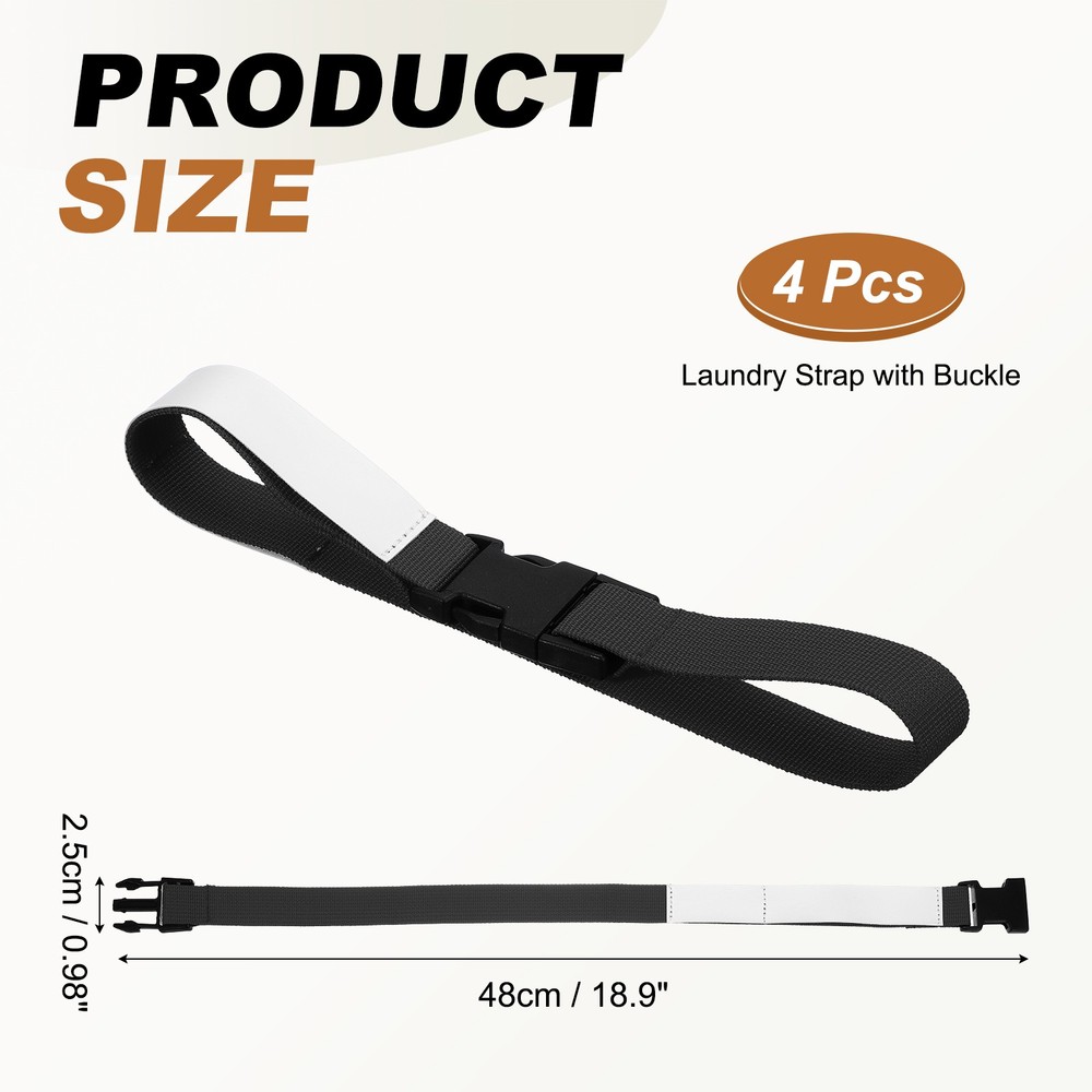 4 Pcs Multipurpose Laundry Strap with Buckle, Black