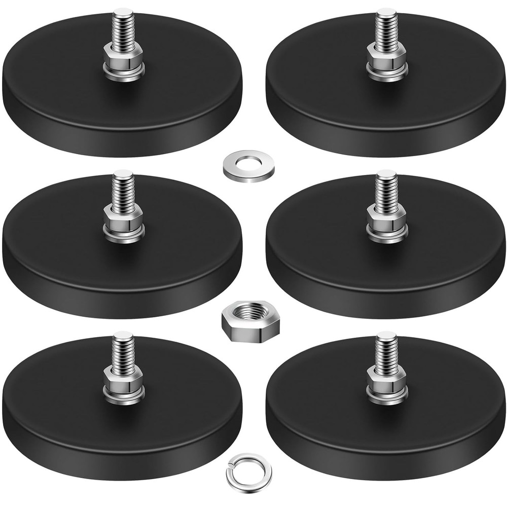 6Pcs Rubber Coated Magnets, 65LBS Neodymium Base
