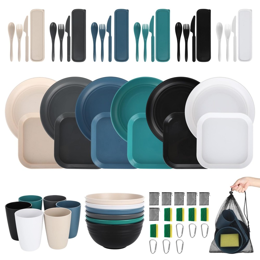 66 Pcs Wheat Straw Dinnerware Sets, Unbreakable Dinnerware Set, Reusable Whea...