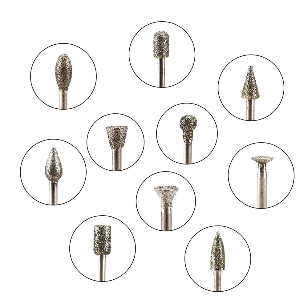 20pcs Diamond Grinding Burr Drill Bits 3mm Grinding Diameter For Rotary Tool