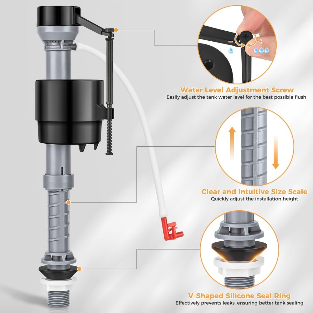 Universal Toilet Flusher Replacement Kit, Black Rubber Float Valve with 2-Inc...