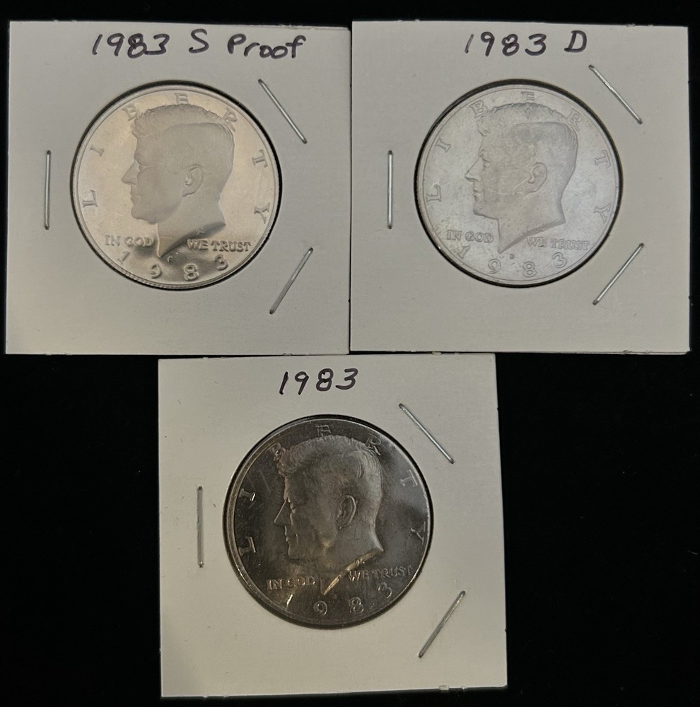 3 Kennedy Half Dollars 1983