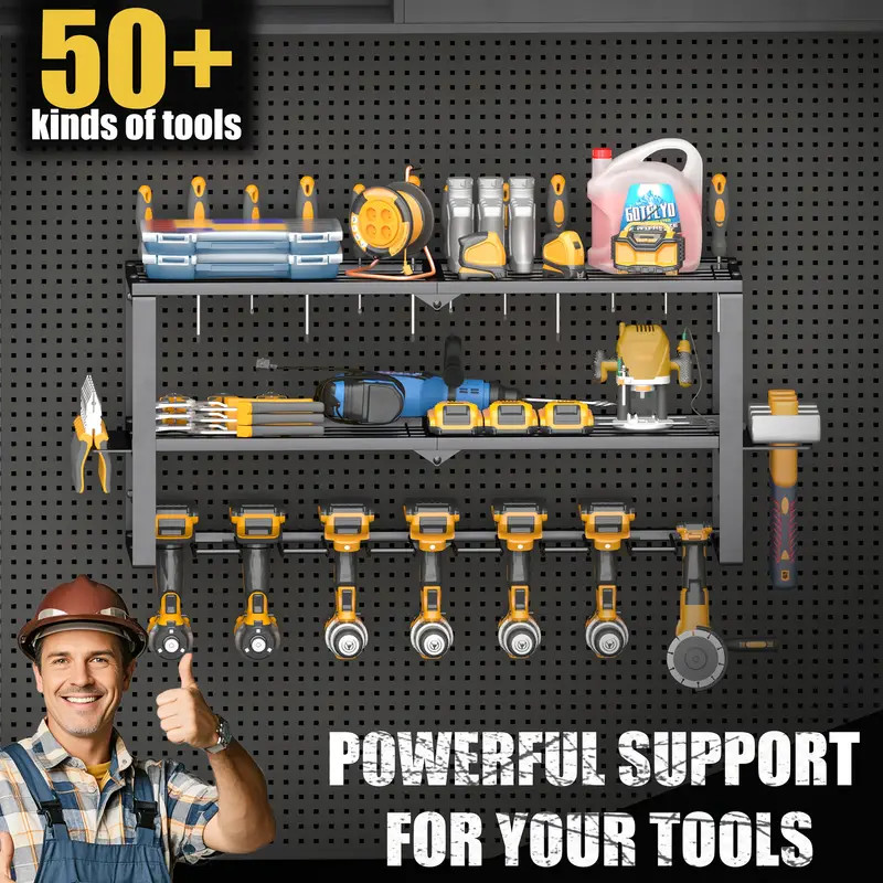 7Drill Heavy Duty Power Tool Organizer 26" 3Layer Holder Wall Mount Storage Rack