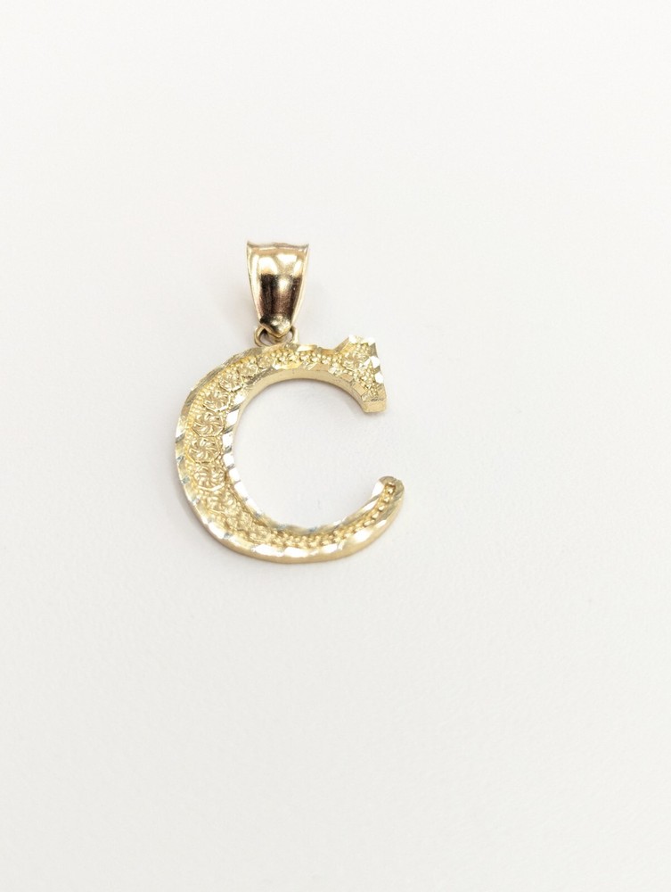 10K Solid Yellow Gold Initial Letter C Pendant
