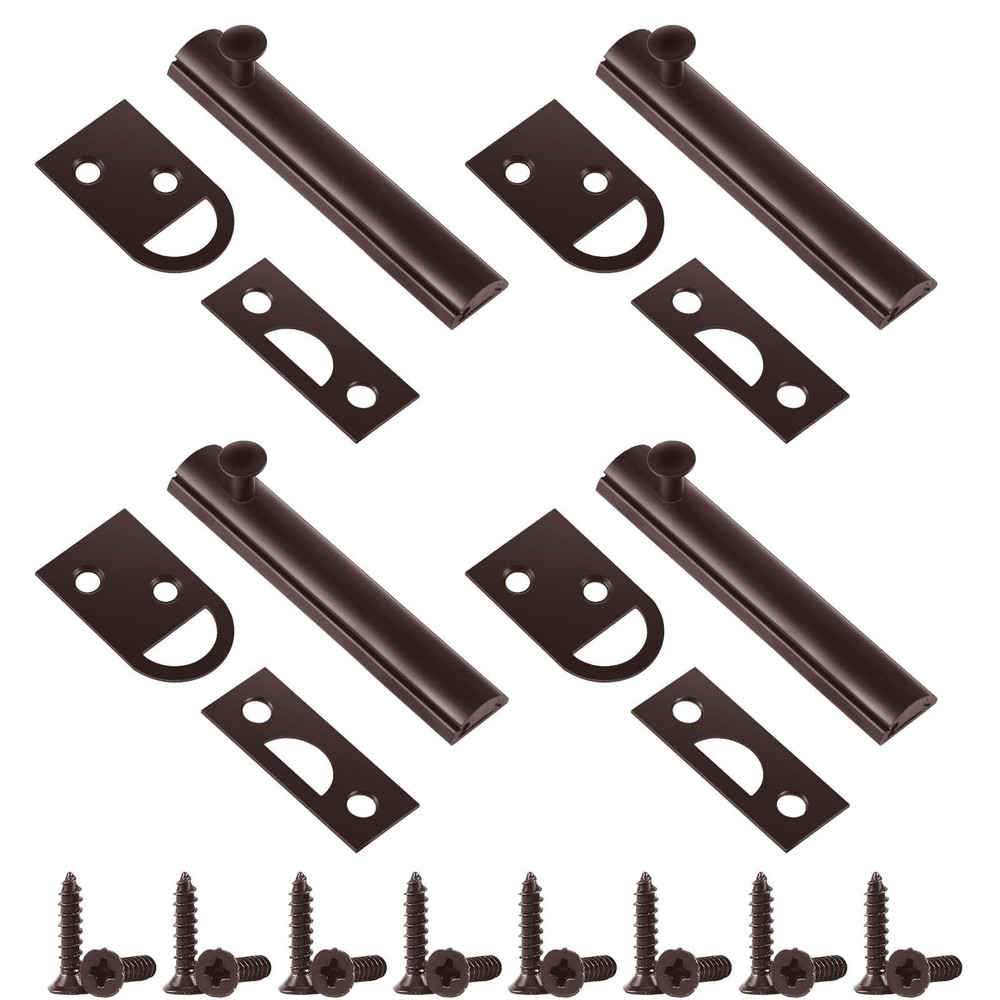 Lothee 4 Pcs Solid Brass Surface Bolts 3" Slide Latch Door 3'', Rubbed Bronze