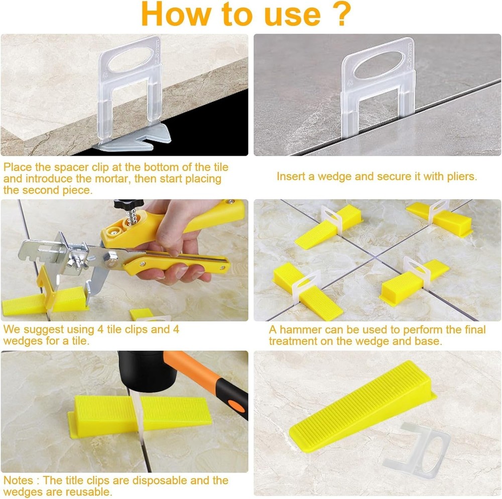 Tile Leveling System with Tile Pliers and Hammer - 300 Piece Tile Spacers Cli...