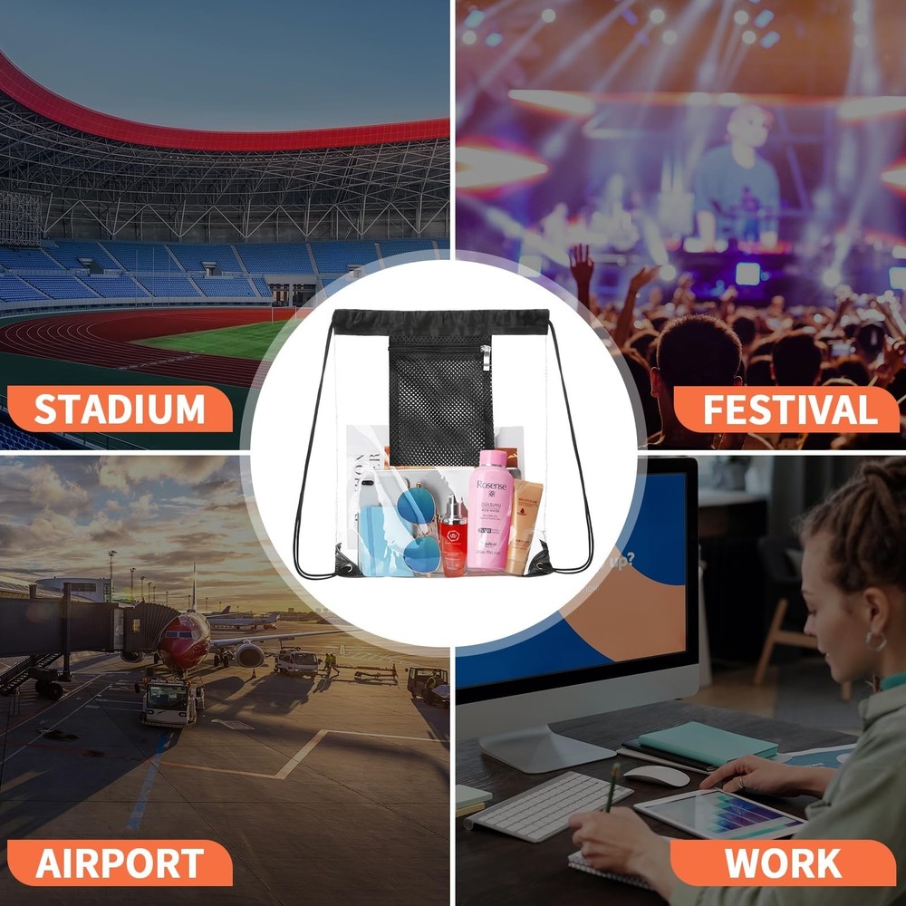 2 Pieces Clear Drawstring Bag for Stadium Concert Work Security Approved, Wat...