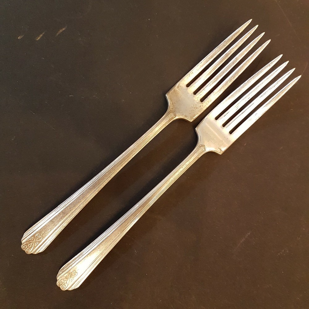 Moderne Sectional Dinner Fork LOT 2 National silver plate Scroll Flatware AS IS