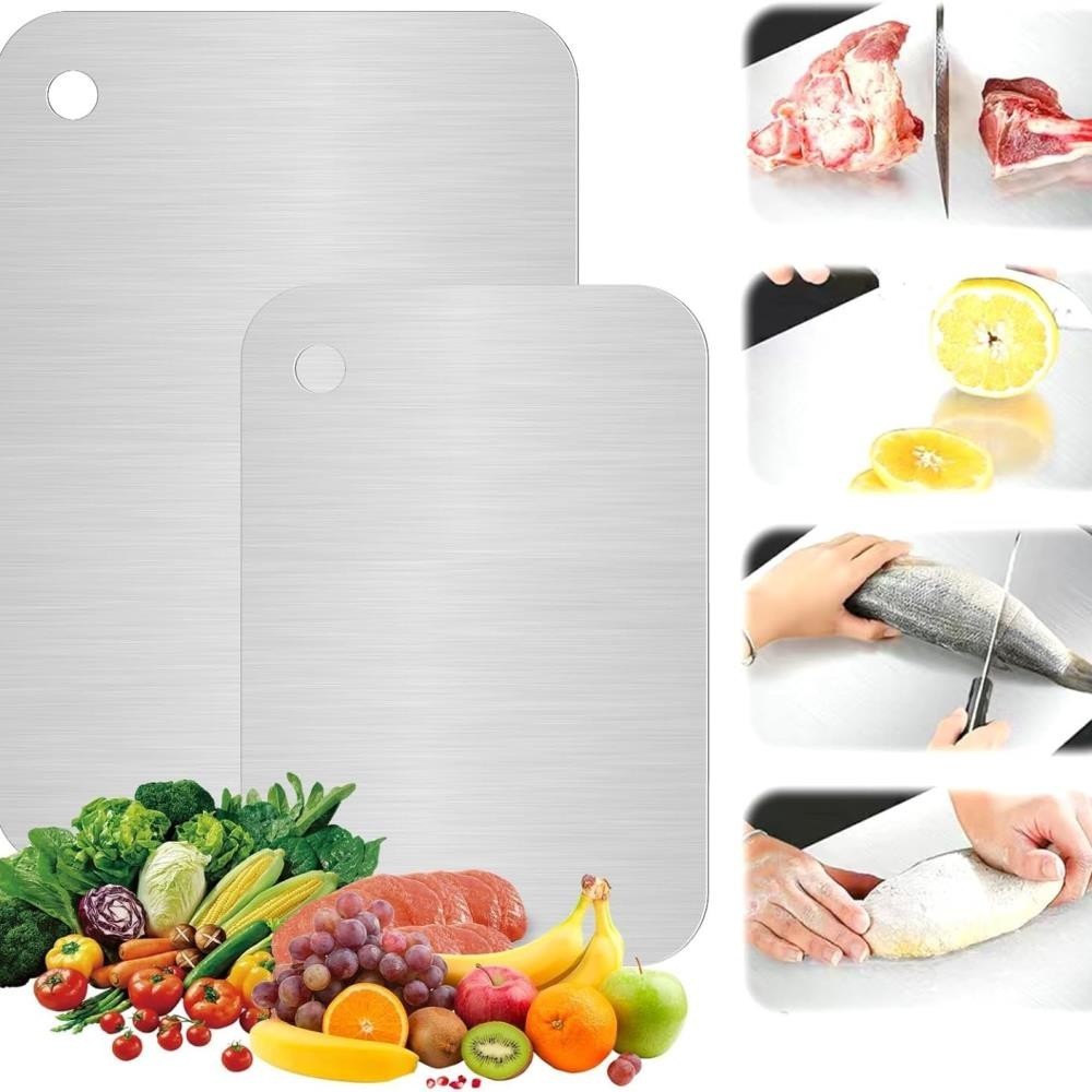 2 Pack Stainless Steel Titanium Cutting Board Double Sided Rust Proof Kitchen