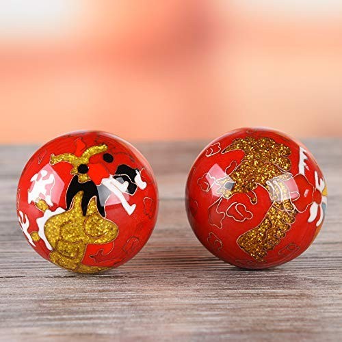 1.97'' Baoding Balls Stress Relief Hand Exercise Chiming Red Dragon & Phoenix Gi