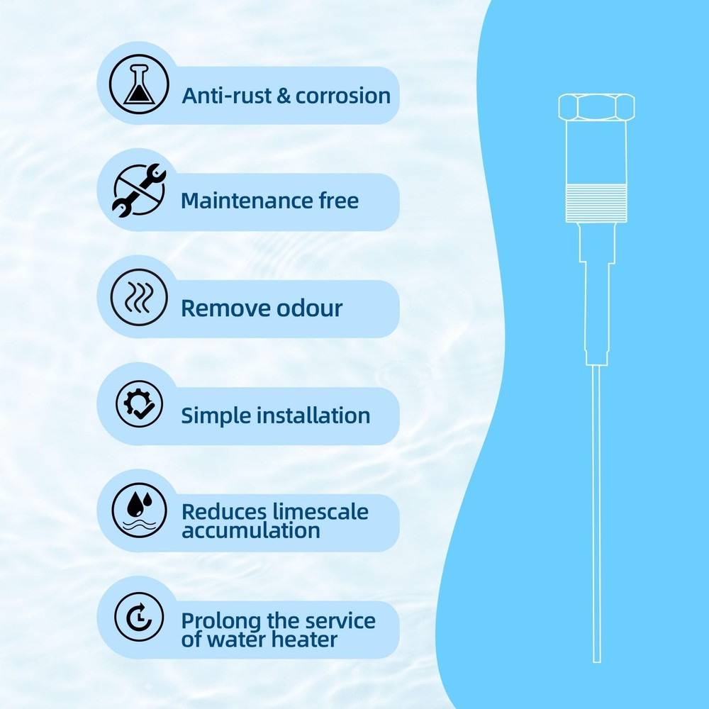 Powered Anode Rod for Water Heater, Electric Anode Rod to Eliminate Rotten Eg...