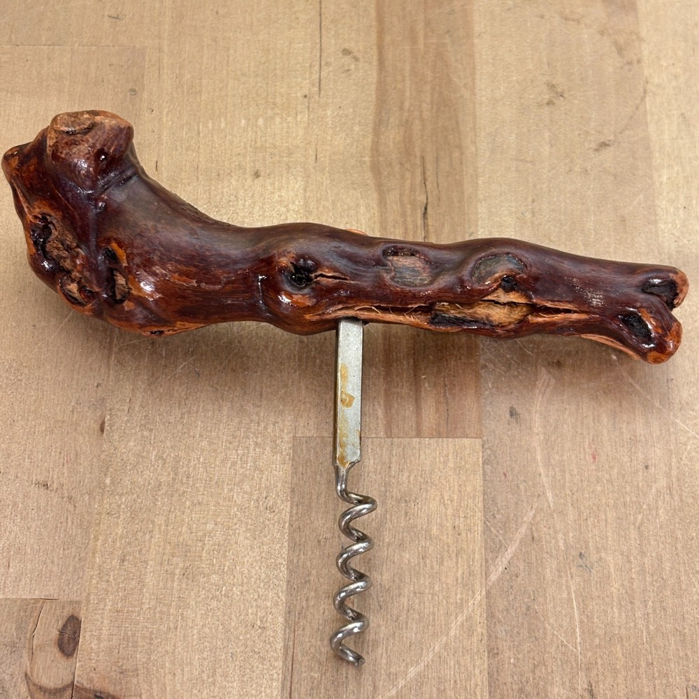 Vintage Grape Vine Cork Screw, MCM Rustic Handle 6.5"