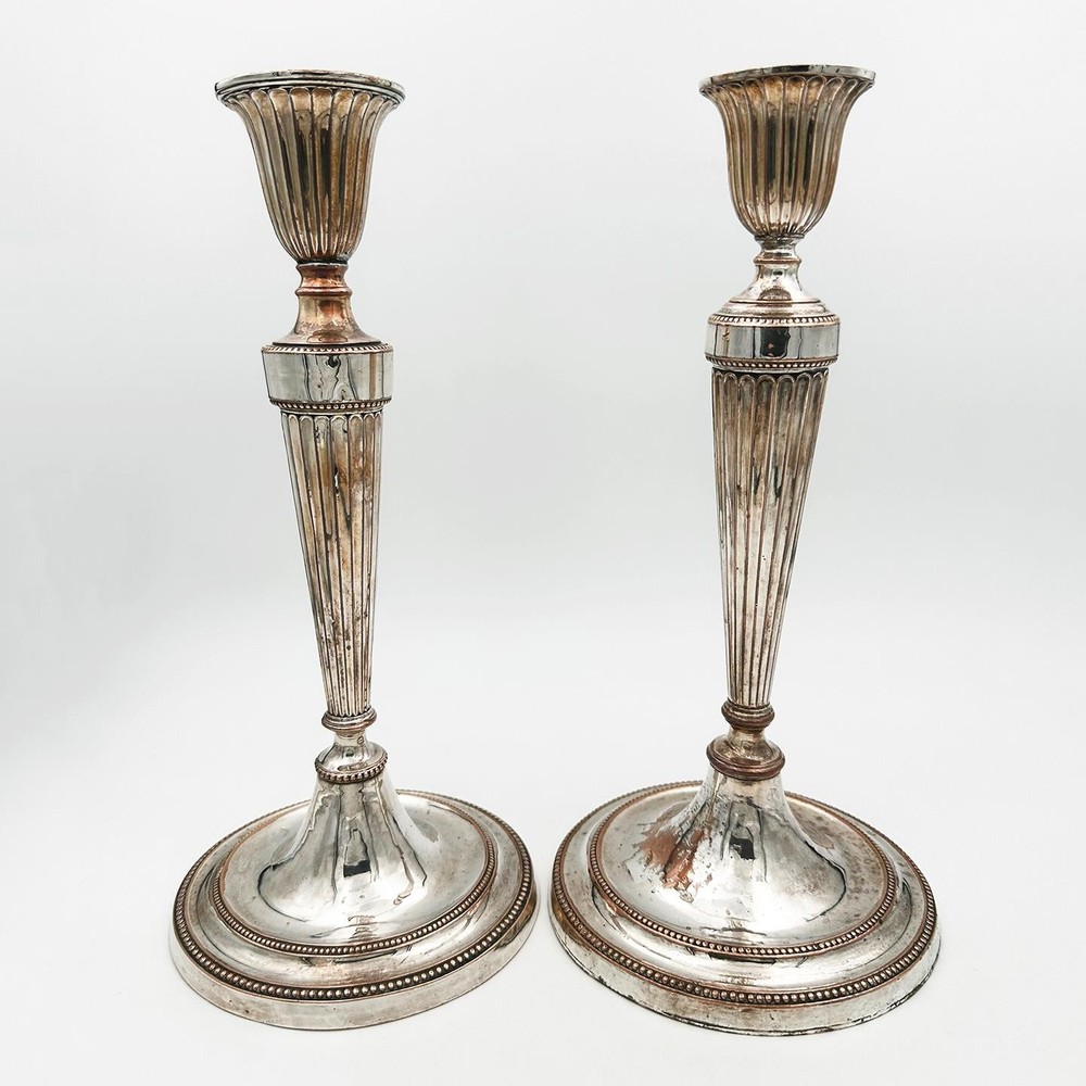 MATCHED PAIR CANDLESTICKS OLD SHEFFIELD PLATE GEORGE III c1785