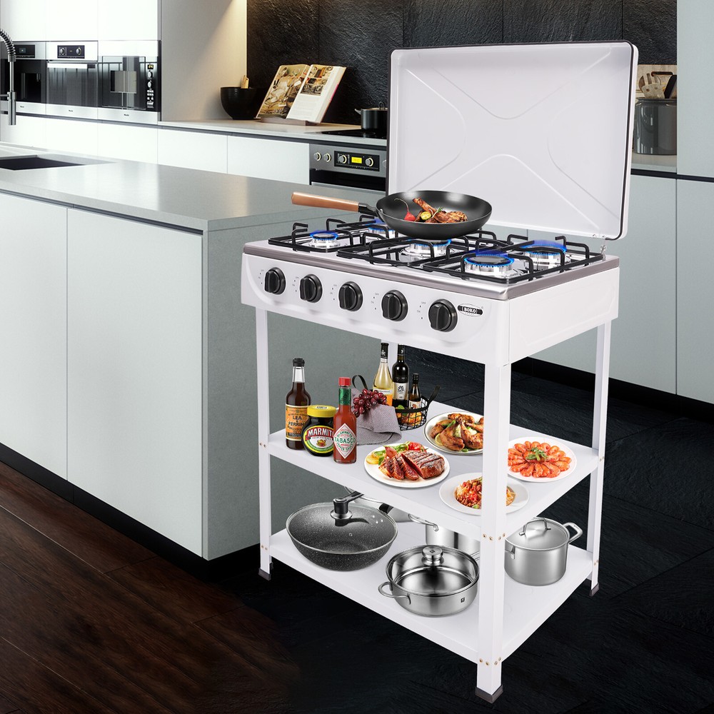 Propane Gas Stove with 5 High-Efficiency Burners, Independent Control Knobs,