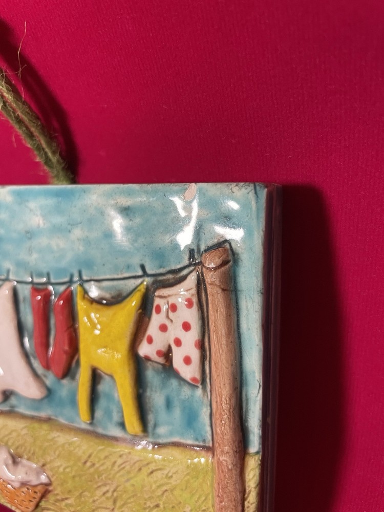 Retro Laundry Line 4x6 Ceramic Wall Art Tile/ Home Decor/ Decorative