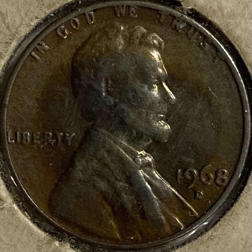 1968 D Lincoln Penny DDO Multiple Errors Toned