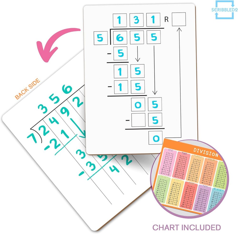 SCRIBBLEDO Dry Erase Division White Board 9x12Inch Small Chart