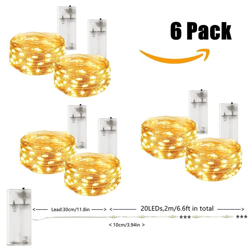 Fairy Lights Battery Operated Firefly Twinkle String Lights Mini 6Pack Cooper...