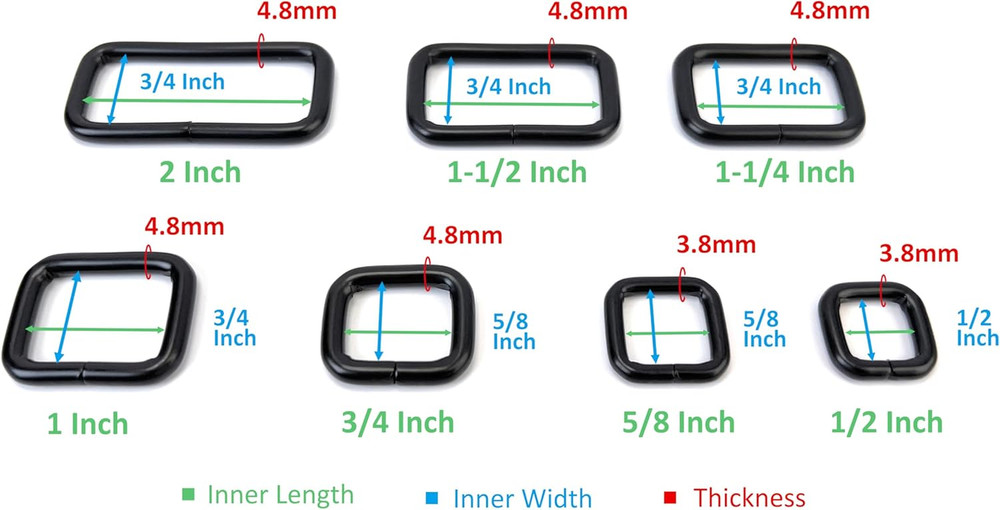 15 Pcs Metal Rectangle Rings Heavy Duty Non-Welded Iron Rectangular Buckle Loops