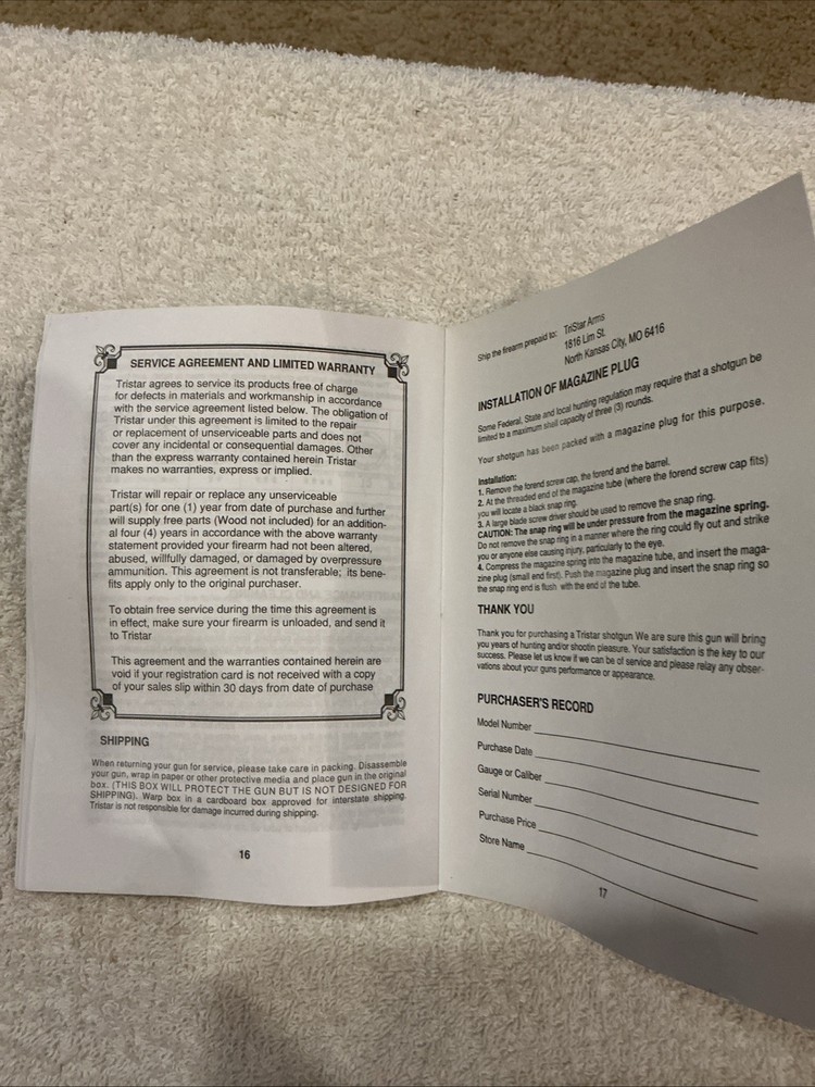 Tristar Semi Automatic Shotgun Instruction Manual