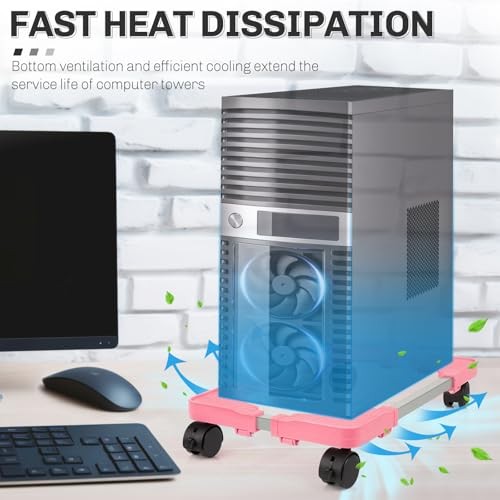Mobile CPU Tower Stand with Ventilation, 4 Locking Casters, Multiple Pink