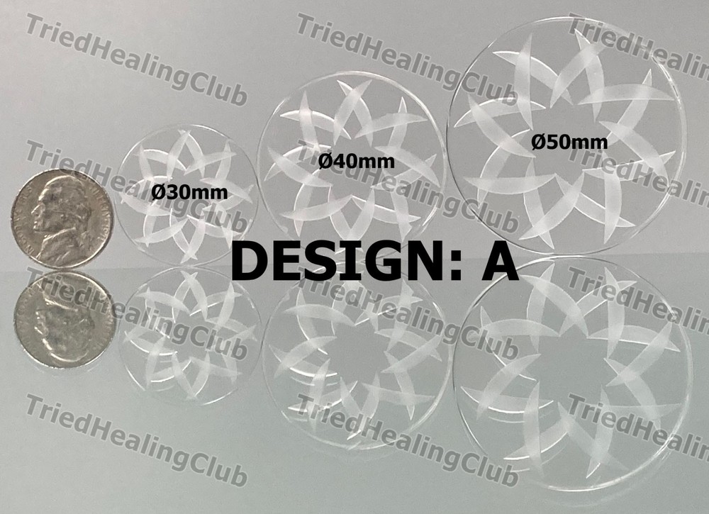 Solid Quartz Crystal Clear Glass Ball Marker w Geometric Etching Chip Coin
