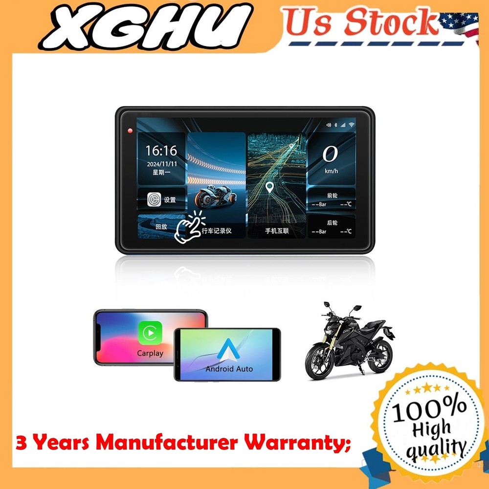 7Inch Motorcycle Navigation GPS Wireless Carplay Android Touch Screen + TPMS