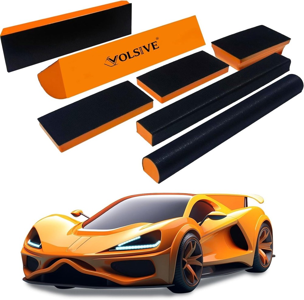 7Pcs Hand Sanding Block Set, Rectangle Handheld Sanding Pad, Hook and Loop Inter