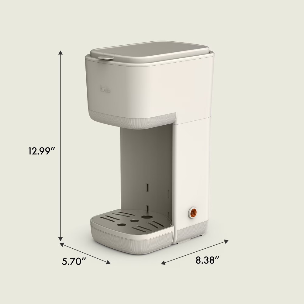 Bella Single Serve Coffee Maker Compact Pod Brewer One Cup Machine Oatmilk