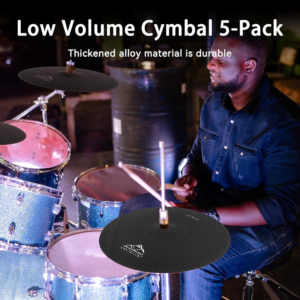 Silent Cymbal Set: 5-Piece Drum Pack for Practice & Performance - Black Finish