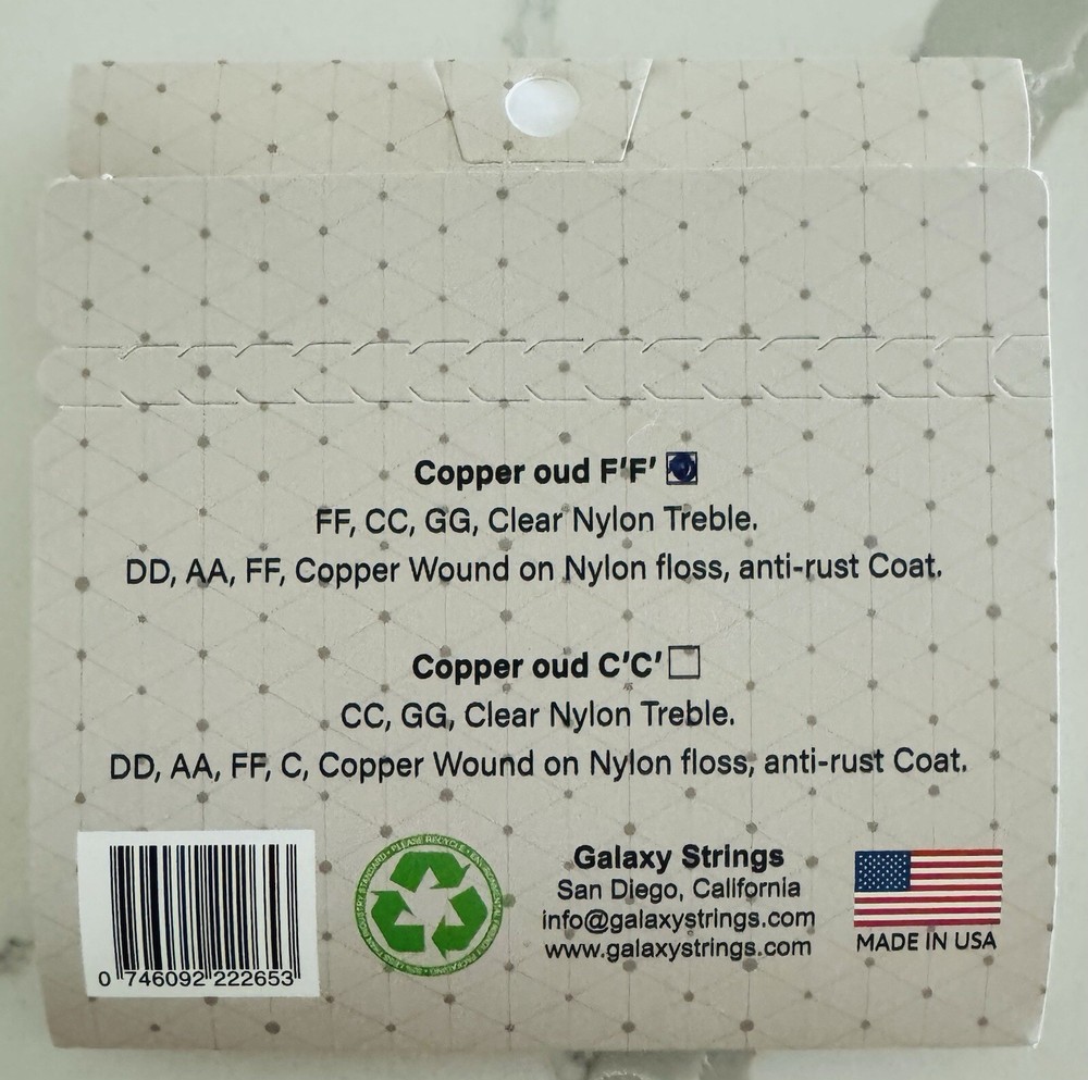 Galaxy Copper Oud Strings Set, Oud Strings set Arabic F'F' Tuning, 12 strings.