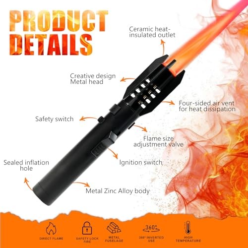 Camping Lighter, Torch Lighter, Straight Flame Bright Fire Refillable Black