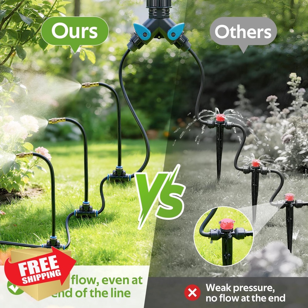 HIRALIY Drip Irrigation Kit 100FT Copper Nozzle Watering System