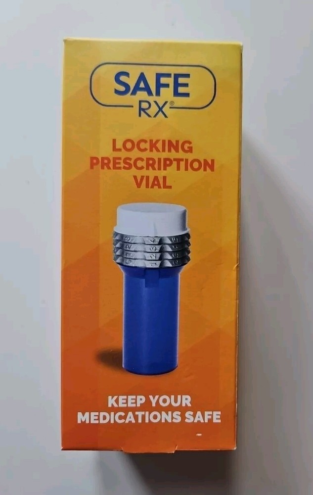 Safe RX Locking Pill Bottle (Blue) with Combination Lock