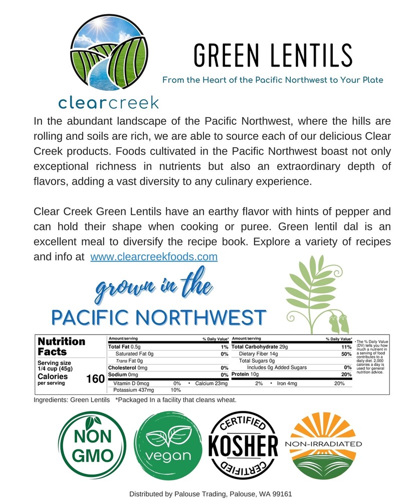 Clear Creek Bulk Green Lentils, 18 LBS