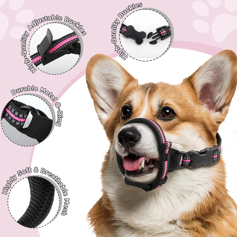 Comfortable Pink Dog Muzzle for Medium Dogs - Prevents Biting & Allows Drinking