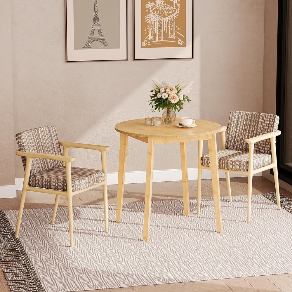 Bamboo Dining Table Round Dining Table 2 27.5" Kitchen Table Small Space Writing