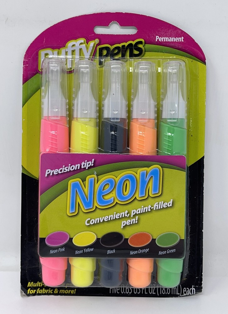 Puffy 3D PAINT PENS NEON PERMANENT MULTI-SURFACE FABRIC Precision Tip 5-pack