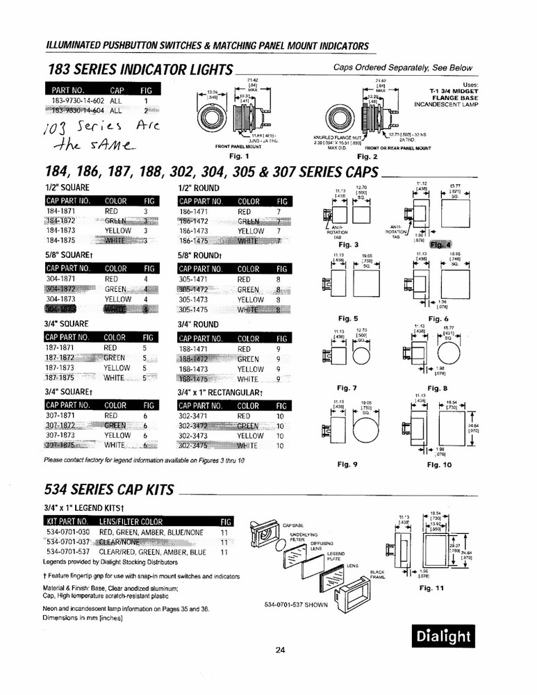 Dialight Dialco Switch Indicator Lens Cap - Many To Chose From NOS