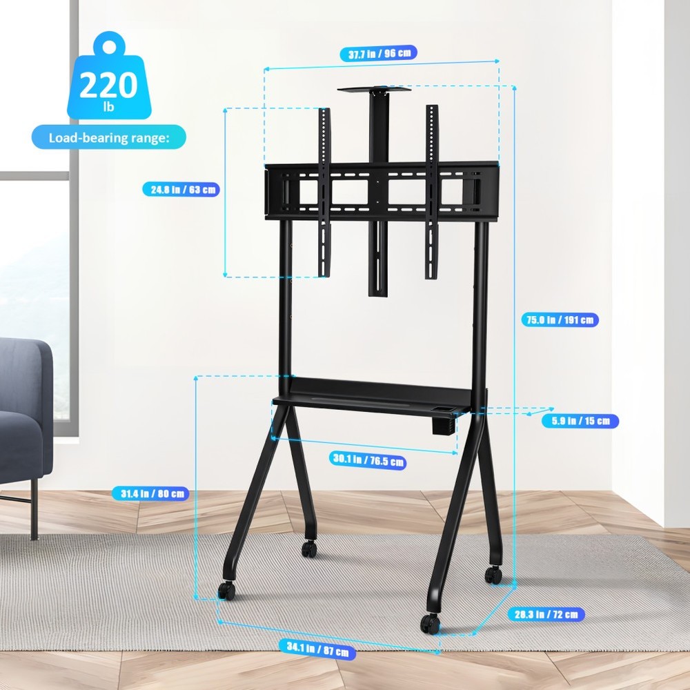 Mobile Cart for Interactive Display 42-86" Universal Rolling Stand Adjust Height