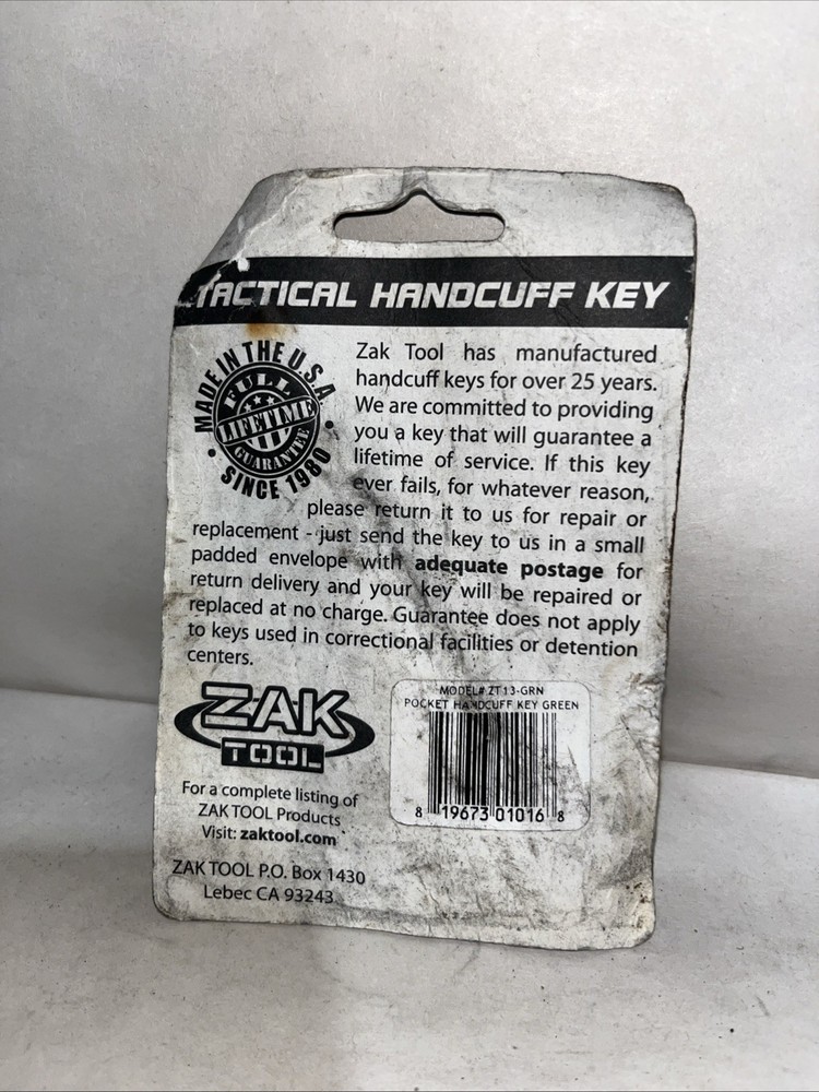 Zak Tool Green Handcuff Key With Defects And Rust