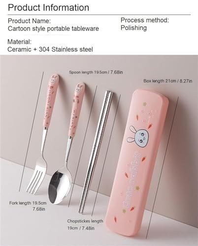 Cute Silverware Set, Animal Series Ceramic Handle 3pcs with case Cat