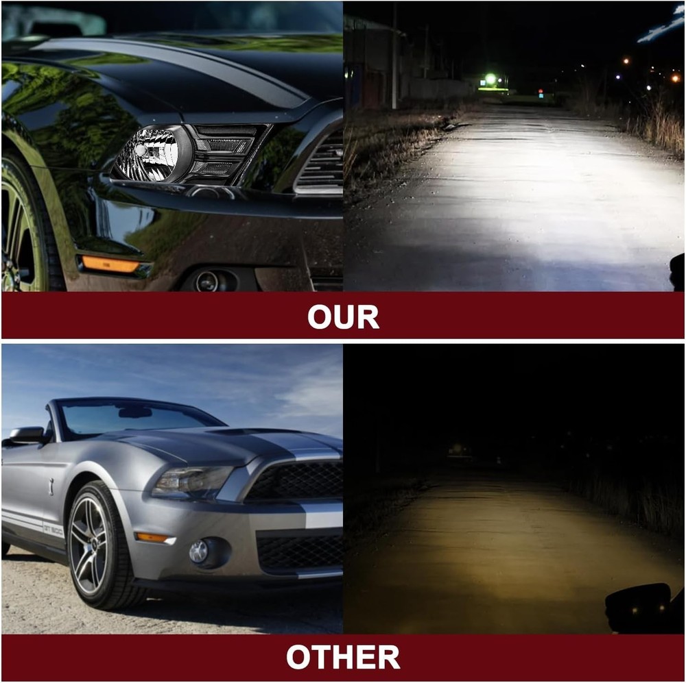 Halogen Headlight Assembly Replacement w/Bulbs for 2010-2014 Ford Mustan